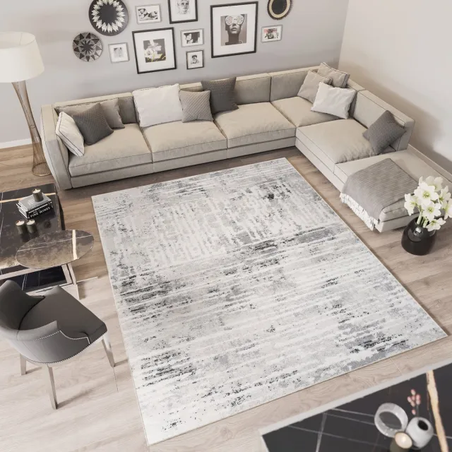 Tapiso Troya Vloerkleed Woonkamer Slaapkamer Grijs Vintage Lijnen Design Eyecatcher Interieur Stijlvol Woonsfeer Modern Trendy Duurzaam Hoogwaardig Tapijt Maat - 140x200 Grijs Beige2