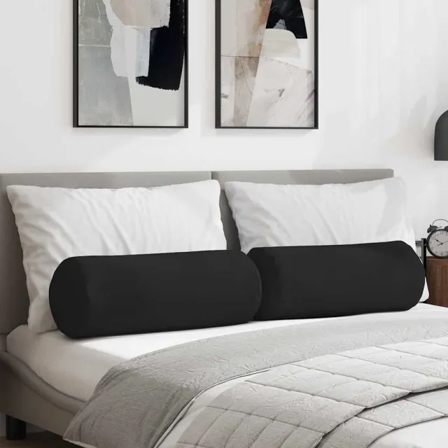 vidaXL Bolster Kussens 2 st Microvezel Stof Zwart Dia. 25 x 70 cm