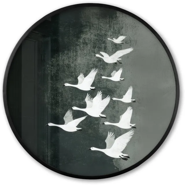 FrameYourWall Poster in lijst Rond - Fotolijst 80x80 cm - Posters - Vogel - Japandi - Groen - Ronde posterlijst zwart - Decoratie - Wanddecoratie woonkamer - Muurdecoratie slaapkamer Vogels
