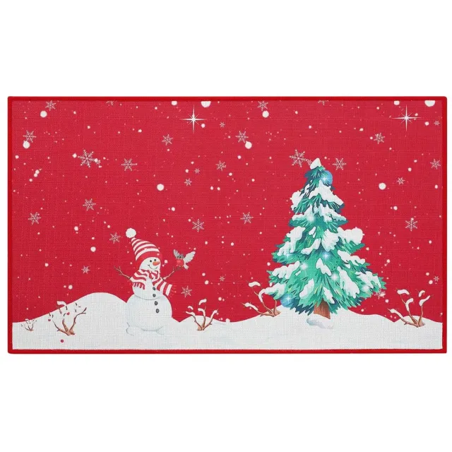 Happiq Kerst Deurmat - Voor Binnen & Buiten Entree - Vrolijk Kerstfeest Sneeuwpop Design, Antislip Tapijt - 50x80 cm, Kerstdecoratie - Rood Red