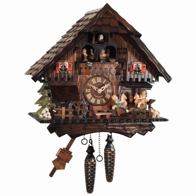 Engstler 4746_MT - Koekoeksklok - 1-daags kettinguurwerk - Notenhout - met muziek met dansend paar - 33 cm Bruin