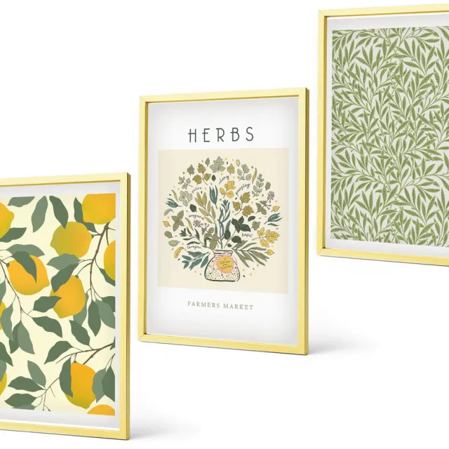 Coloray 3-Delige Schilderij Set - Verfijnde Natuurlijke Texturen In Boho-Stijl - 40 x 60 cm - Wanddecoratie - Muurdecoratie - Moderne Interieurdecoratie Gouden lijst