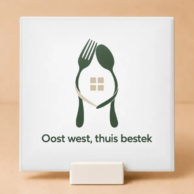 Bedruk King Strakke Oost West Thuis Bestek Tegel – Moderne Typografische Poster voor Eigentijds Interieur - 15 x 15 cm met houder Wit