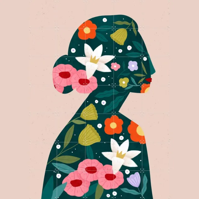 IXXI Filled With Flowers, Bea Müller & Various - 100 x 140 cm - Grote wanddecoratie en posters - Modern, Abstract, Speels, Fantasierijk Groen / Roze