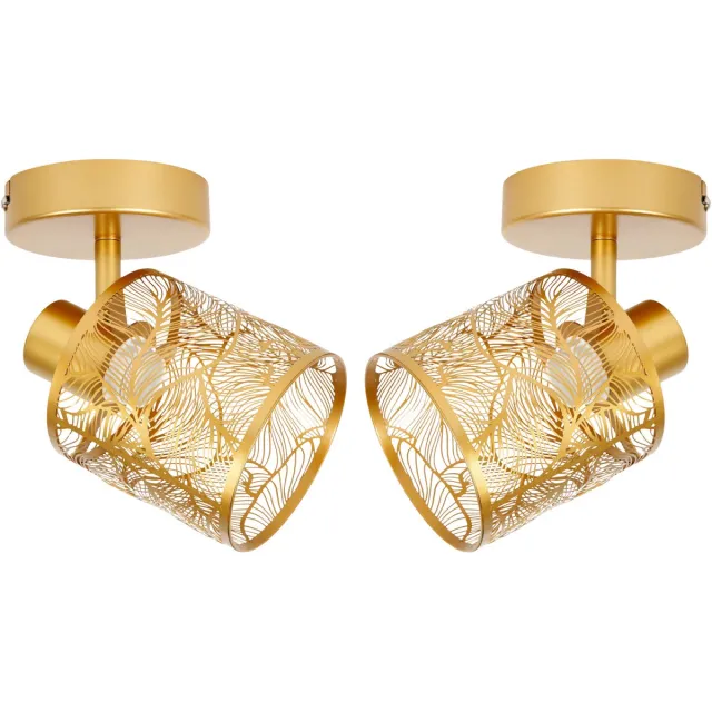 OSTARIA Plafond lamp Calathea - 2x - goud - metaal - bewerkt - E27 - interieur decoratie - binnen Goudkleurig