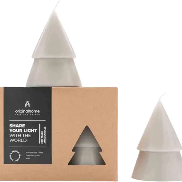 Original home kerstboomkaars -set van 2 - licht grijs - palmolie kokoswax - fairtrade
