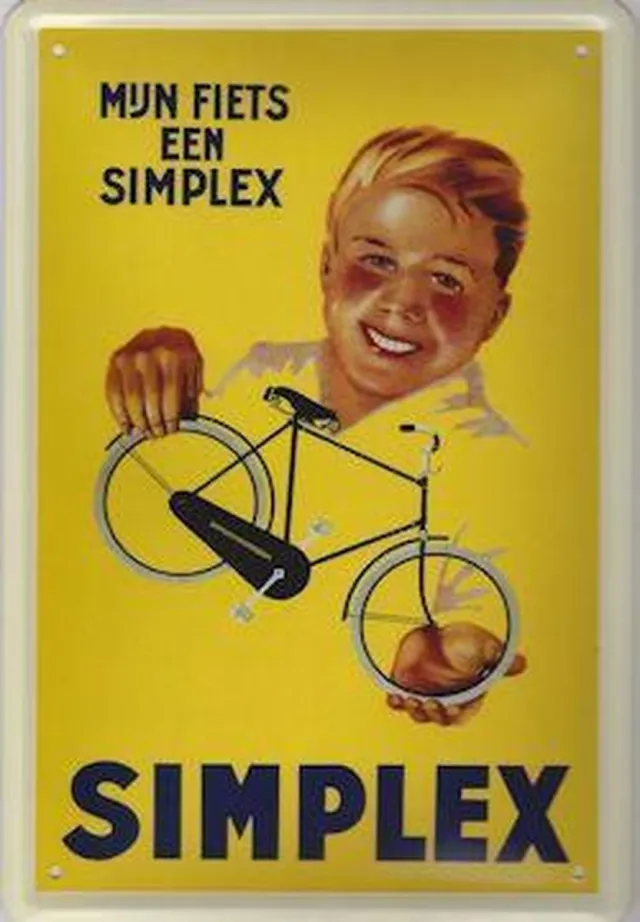 Rijwielen reclame - Mijn fiets een Simplex - Metalen reclamebord - 10x15 cm diverse kleuren