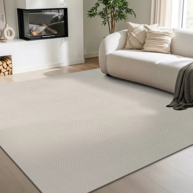 the carpet Rio – Modern & onderhoudsvriendelijk laagpolig vloerkleed met 3D-reliëf, zachte touch & antislip rug – geschikt voor woonkamer, slaapkamer of hal – crème, 200 x 200 cm vierkant
