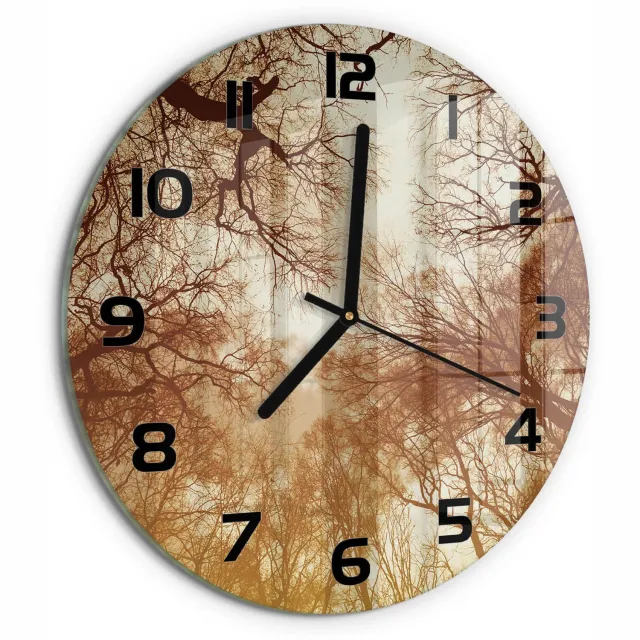 TULUP Wandklok - Woud Gekleurde Glazen Klok - fi30 cm - Bruin Glazen Klok Met Print - Zwarte handen - Ronde Klok - Moderne Wandklok Glas - Wandklok Glas Decoratie