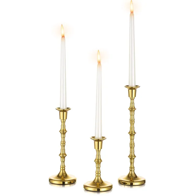 Ibenzoa Set van drie luxe gouden kandelaars met vintage uitstraling voor sfeervolle decoratie