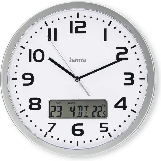 Hama wandklok- Moorea- Datum en temperatuurweergave- Zilver Zwart