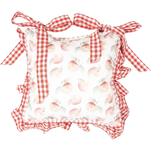 Clayre & Eef Kussenhoes Stoelkussen 40x40 cm Wit Rood Katoen Appels
