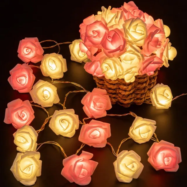 Huttutu Slingerlichten - Rozen- en Bloemenrank LED Verlichting - Met 2 Lichtstanden (Constant en Knipperend) - Batterijgevoed - Romantisch voor Valentijn Bruiloft Propositie en Feest - 3 Meter - 20 Lampjes