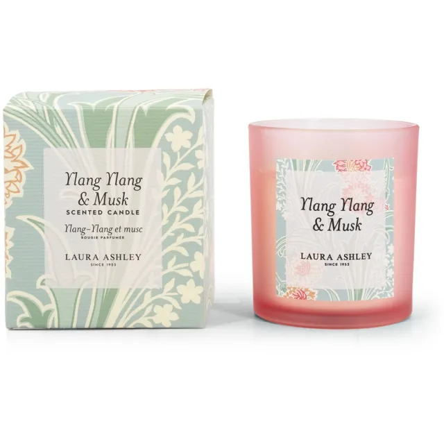 Laura Ashley Geurkaarsen - ylang-ylang en muskus - geparfumeerd felroze