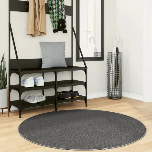 vidaXL Vloerkleed IZA laagpolig Scandinavisch Ø 120 cm antraciet, foto 2