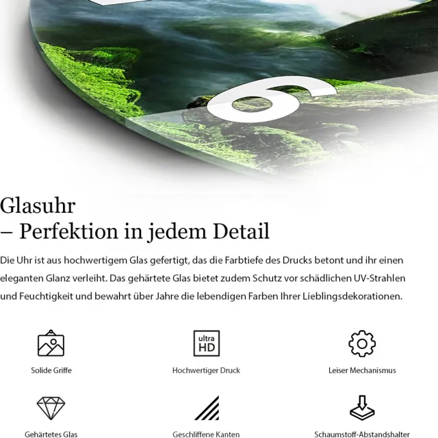 Coloray Wandklok - Bladerenjungle Klok Glas - 30fi cm - Groente Wandklok - Wandklok Ronde - Wandklok Klassiek - Wandklokken Woonkamer - Stille Wandklok Groente - Bladerenjungle - Witte Handen