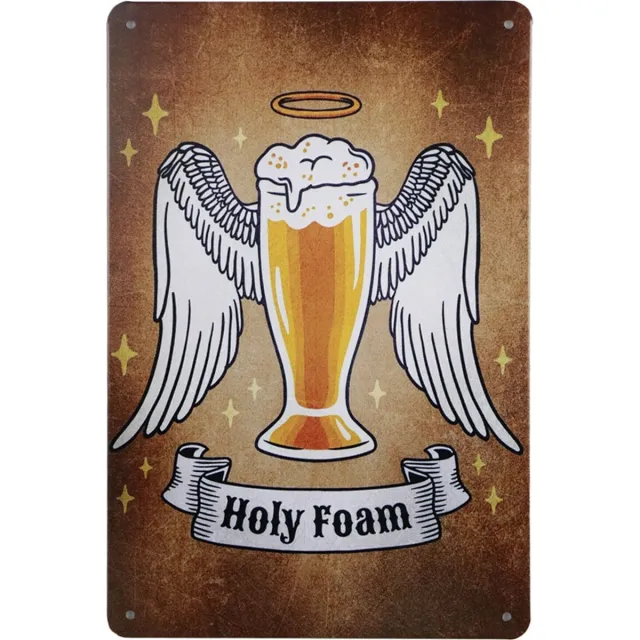 Cave & Garden Mancave wandborden - Holy Foam – Wandbord – Tekstbord – Mancave – Bier - Mancave wandborden – Mancave decoratie - Metalen wandbord - 20 x 30cm – Cave & Garden Goud