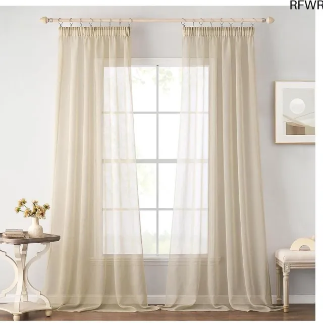 RFWR Transparante Vitrage Gordijnen voor Slaapkamer en Woonkamer - Set van 2 - 140 x 215 cm - Beige