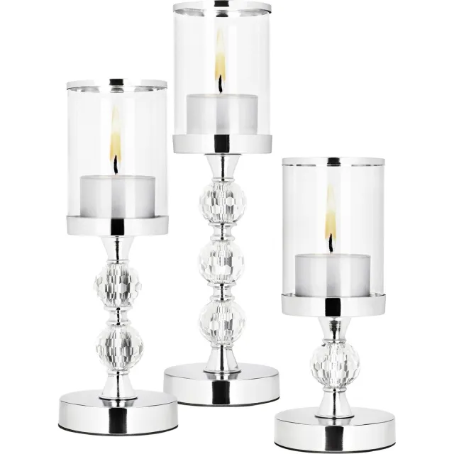 springos Kandelaars | Zilver | Metaal | Kunststof | Set Van 3 | 28/35,5/41