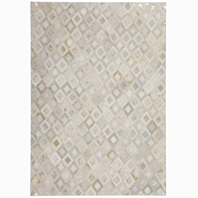 Dutch XXL Leren Vloerkleed | Tapijt | Spark | Ruiten | Crème/Goud | 120x170 cm Crème / Goud