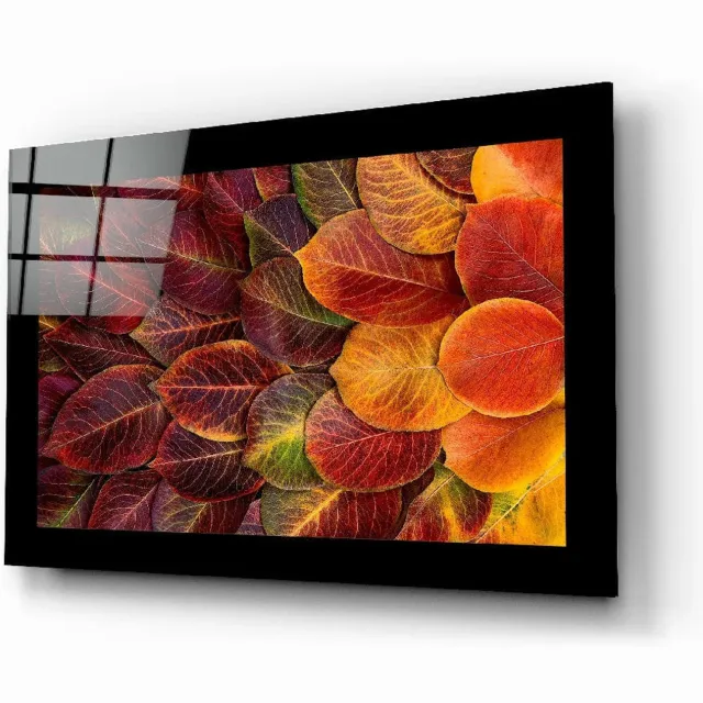 Insigne Art Glasschilderij – Gelaagde Karmozijnrode Ronde Bladeren – Bijzondere Wanddecoratie meerkleurig