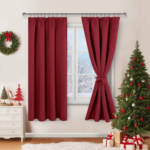 Ibenzoa Verduisterende Gordijnen Plooiband Set 140x175cm, 2 Stuks rood