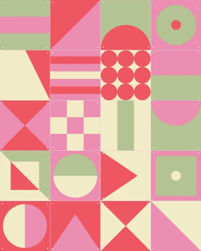 IXXI Roze Geometrische Collagebox, IXXI - 80 x 100 cm - Grote wanddecoratie en posters - Speels, Geometrische Kunst, Abstract, Collage, Illustraties Roze / Rood / Kleur / Groen