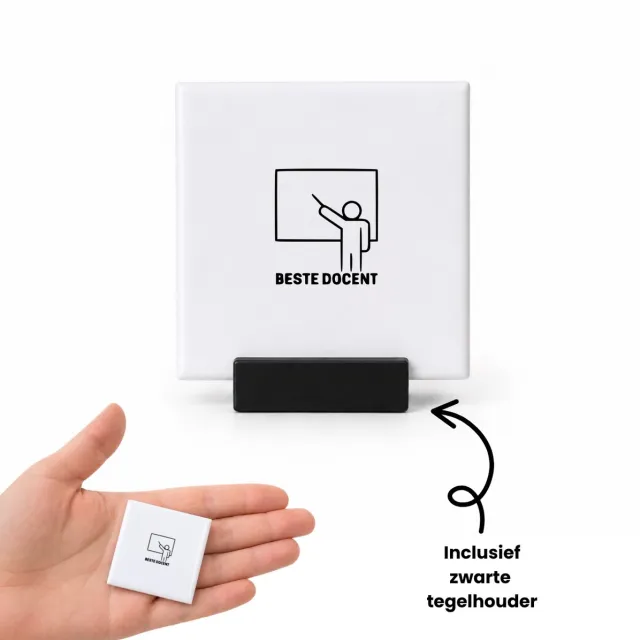 Hacebo Beste docent tegeltje met tegelhouder - Docent - cadeau docent - tegeltjes met tekst - Leuk cadeau voor je docent om te geven - verjaardag docent - spreuktegels - 4.8x4.8 CM Wit