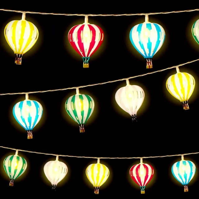 MDUG LED-lichtslinger - 2 meter - 10 lampjes - Meerkleurige heteluchtballon-lichtslinger - Decoratieve verlichting - Creëert een sfeervolle ambiance - Inclusief batterijhouder (batterijen niet inbegrepen) - Geschikt voor de feestdagen