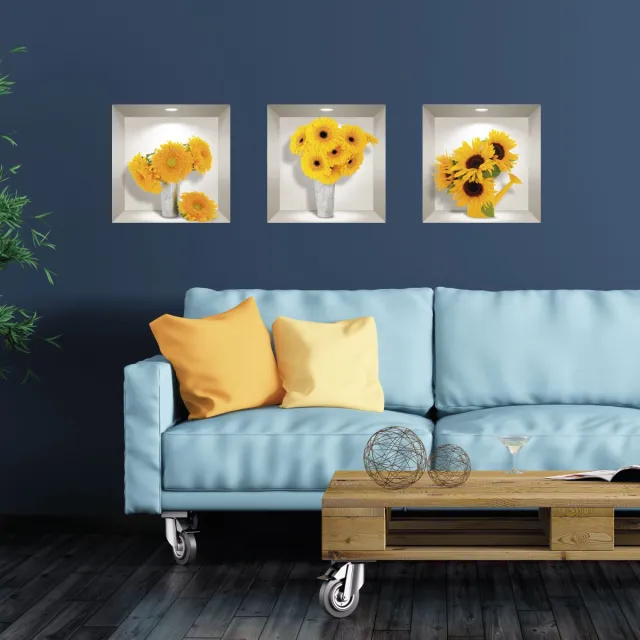 Ambiance Sticker 3D-bloemenstickers, verschillende soorten zonnebloemen, 30 x 90 cm Multi color