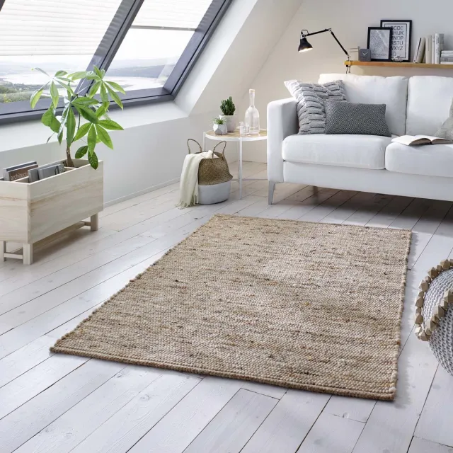 Tapeso Wollen vloerkleed - Oslo beige/crème 70x130
