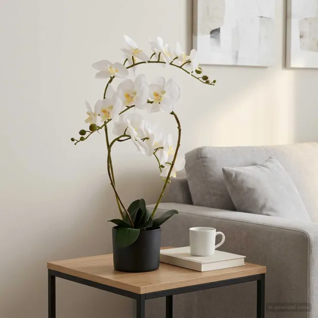 vidaXL Kunstorchidee met pot Wit 45 x 15 x 65 cm Stof, PE en PEVA