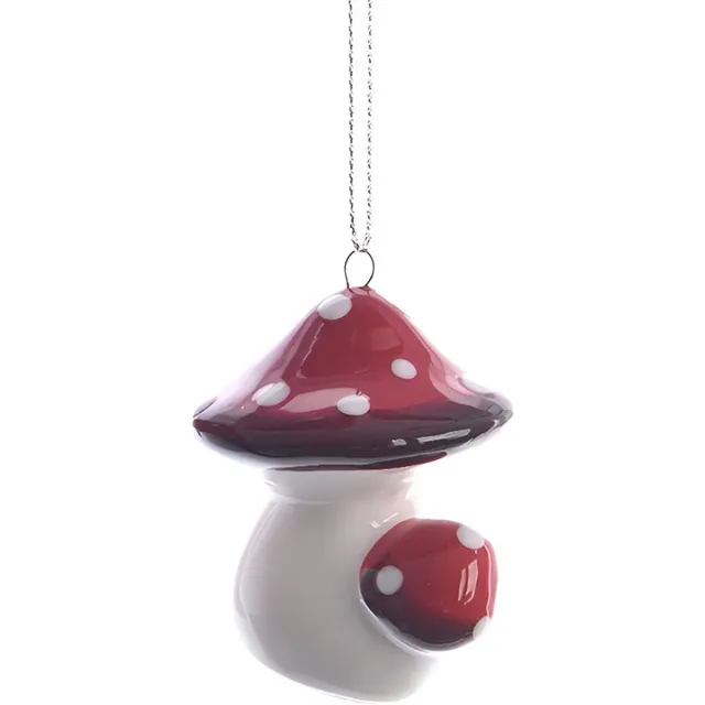 Decoris Kerstboom decoratie paddenstoel rood wit - 4 cm - aardewerk polyester - ophanglusje Multi