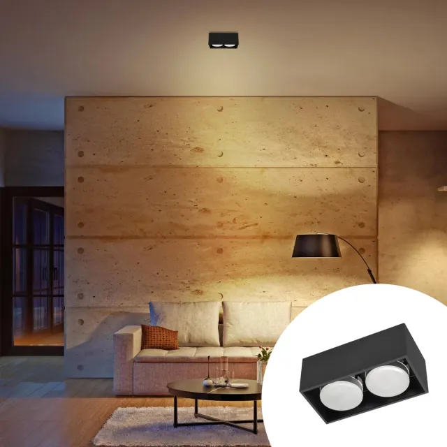 LED's light by Shada LED's Light Cube LED Plafondlamp - 2 lichtpunten - Draaibaar licht - Staal - 20 x 8 cm - Zwart - Gx53 ledlamp - Plafonniere - Plafonnieres - Plafoniere slaapkamer - Plafondlampen - Badkamerlamp - Plafond lamp