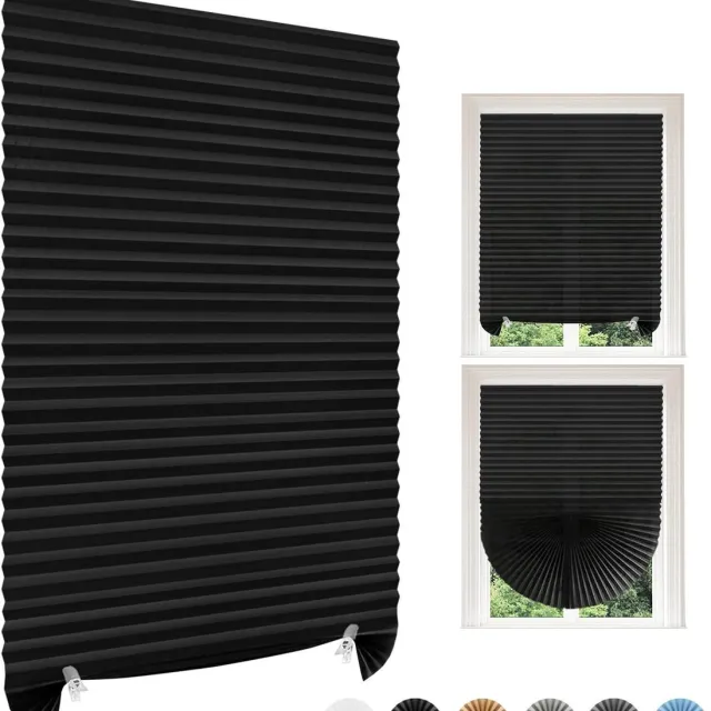 KZQ 2-stuks zelfklevende plissé gordijnen 60x150 cm - Verduisterend en op maat te knippen - Zonder boren - Geschikt voor slaapkamer en badkamer - Zwart