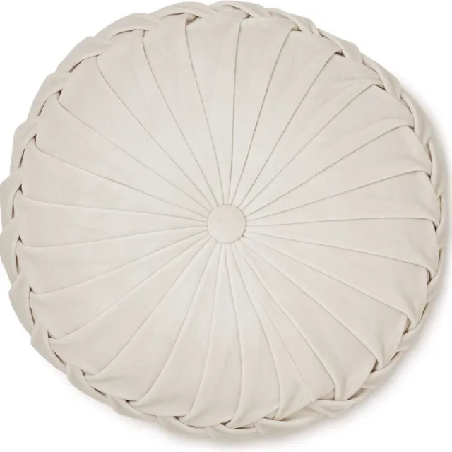 Laura Ashley Rosanna rond sierkussen velours - 35 cm - Almund Ecru