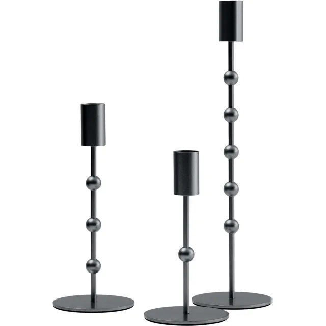 My Ninki ® Set van Drie Zwarte Kandelaars met Parelaccenten voor Elegante Tafeldecoratie en Interieurdesign