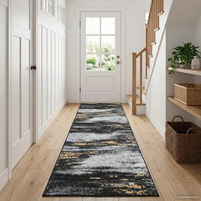 vidaXL Vloerkleedloper LESAKA Zwart en Goud 100 x 100 cm, foto 2