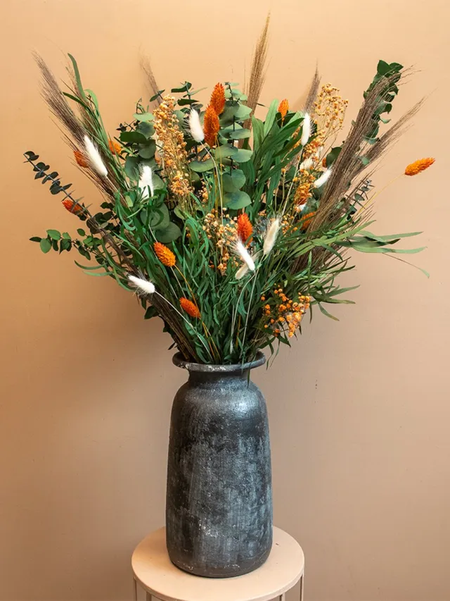 Roselin Deco Droogbloemen - boeket - Zoë (oranje) - 70 cm - Eucalyptus boeket - Droogbloemenboeket - Droogboeket - Bladboeket