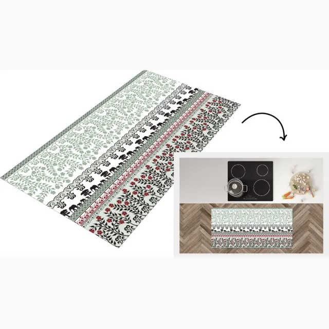 KitchenYeah Keukenloper - Loper keuken - Planten - Olifant - Patroon - 120x60 cm - Keukenloper vinyl Multicolor