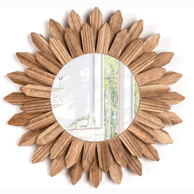 Famanu Boho wandspiegel van natuurlijk hout, ronde spiegel van 30,5 cm, ideaal voor slaapkamer en woonkamer, perfect als cadeau-idee (vintage bruin) voor een warme en stijlvolle uitstraling in je interieur