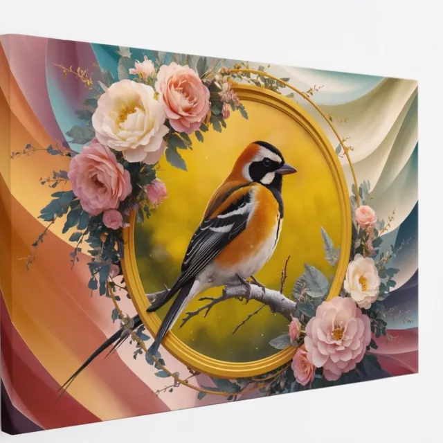 Saammp Canvas Schilderij - Vogel met Bloemen - Abstract - 60x40 - Foto op canvas - Wanddecoratie - Muurdecoratie Woonkamer - Kantoor Decoratie Multicolor