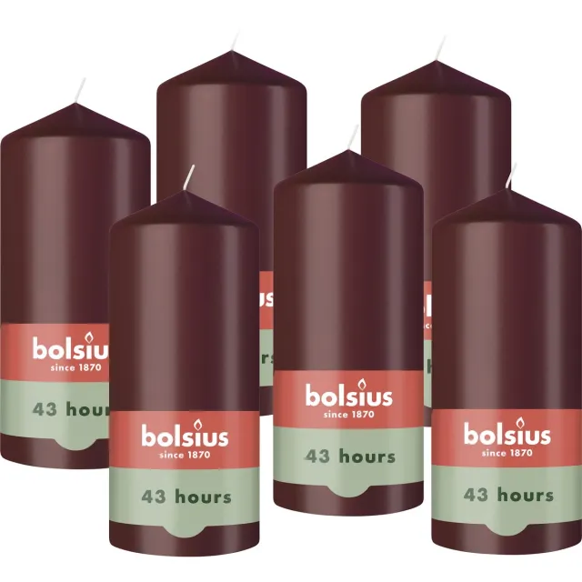 Bolsius Gladde Stompkaarsen - 6 Stuks - Bordeaux Rood - 13 cm - 43 Branduren