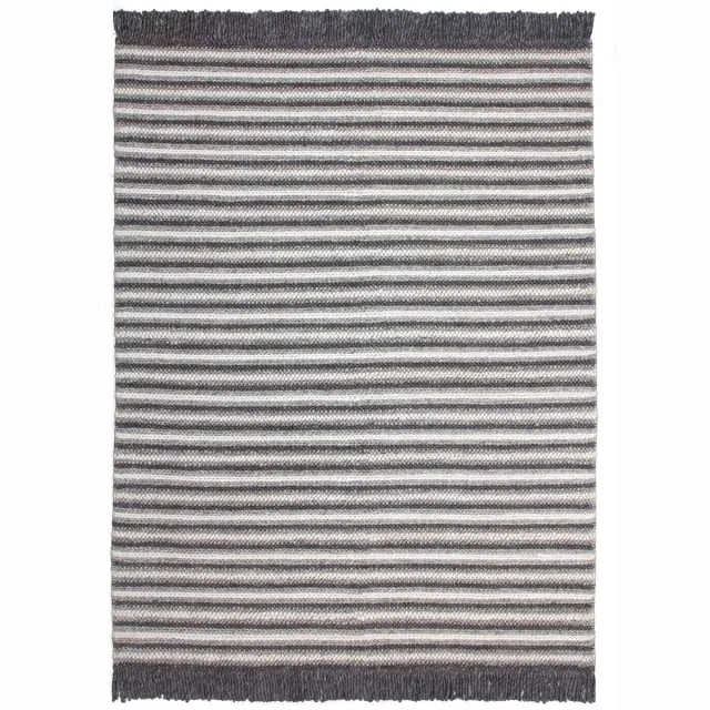 Padiro stijlvol laagpolig vloerkleed 200 x 290 cm - donkergrijs - modern streeppatroon - met franjes - voor vloerverwarming - van wol, viscose en katoen