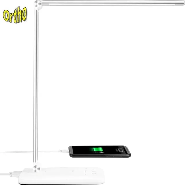 +Ortho Ortho® - Bureaulamp - Bedlamp - Leeslamp - Nachtlamp - LED - Kleur licht, van Warm Wit tot Daglicht - Dimbaar - met USB oplaadpoort - Zilverkleurig