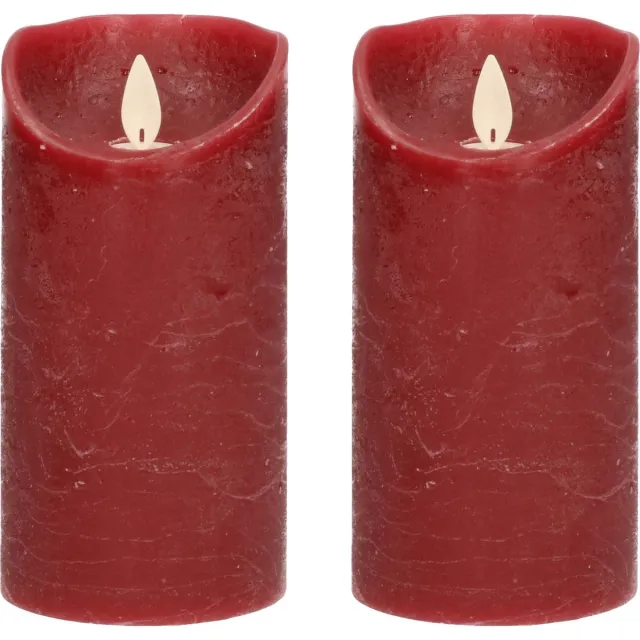 Anna's Collection Led kaars/stompkaars - 2x - bordeaux rood - H15 x D7,5 cm - wax - bewegende vlam