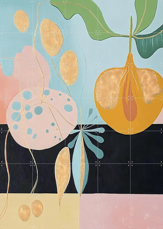 IXXI Ripe Illusion, Artclaud - 100 x 140 cm - Grote wanddecoratie en posters - Illustraties, Geometrische Kunst, Gemengde Technieken, Speels Blauw / Roze