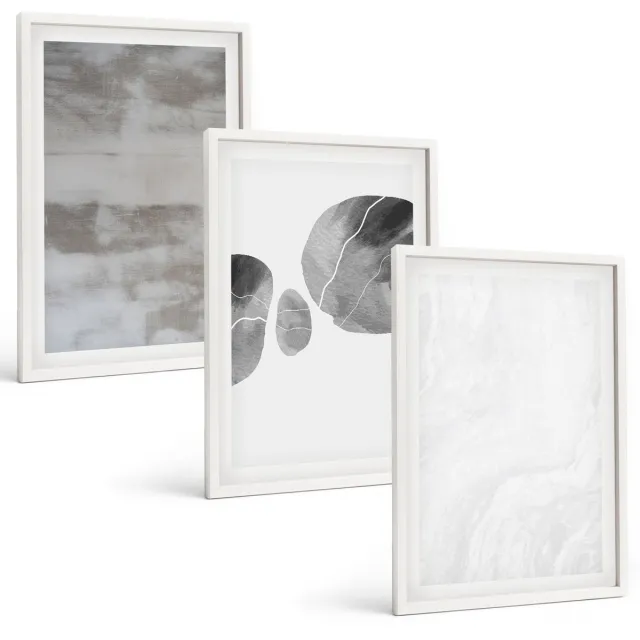 TULUP 3-Delige Schilderij Set - Abstracte vormen en structuren in moderne stijl. - 40x60 - Moderne Wanddecoratie - Woonkamer - Muurdecoratie Witte lijst