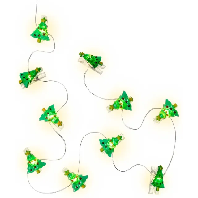 goobay LED-lichtketting met fotoclips Kerstboom, 10 lampjes warm wit (3000 K), met timer 6 uur aan en 18 uur uit, werkt op 2 AA-batterijen