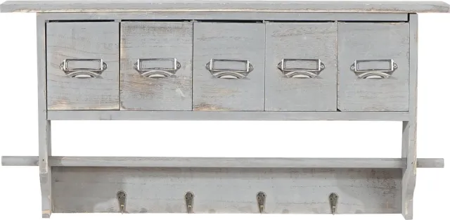 Cosmo Casa Garderobe - Wandgarderobe Wandregal - Vintage met 5 laden 32x65x13cm - Shabby Look - Grijs